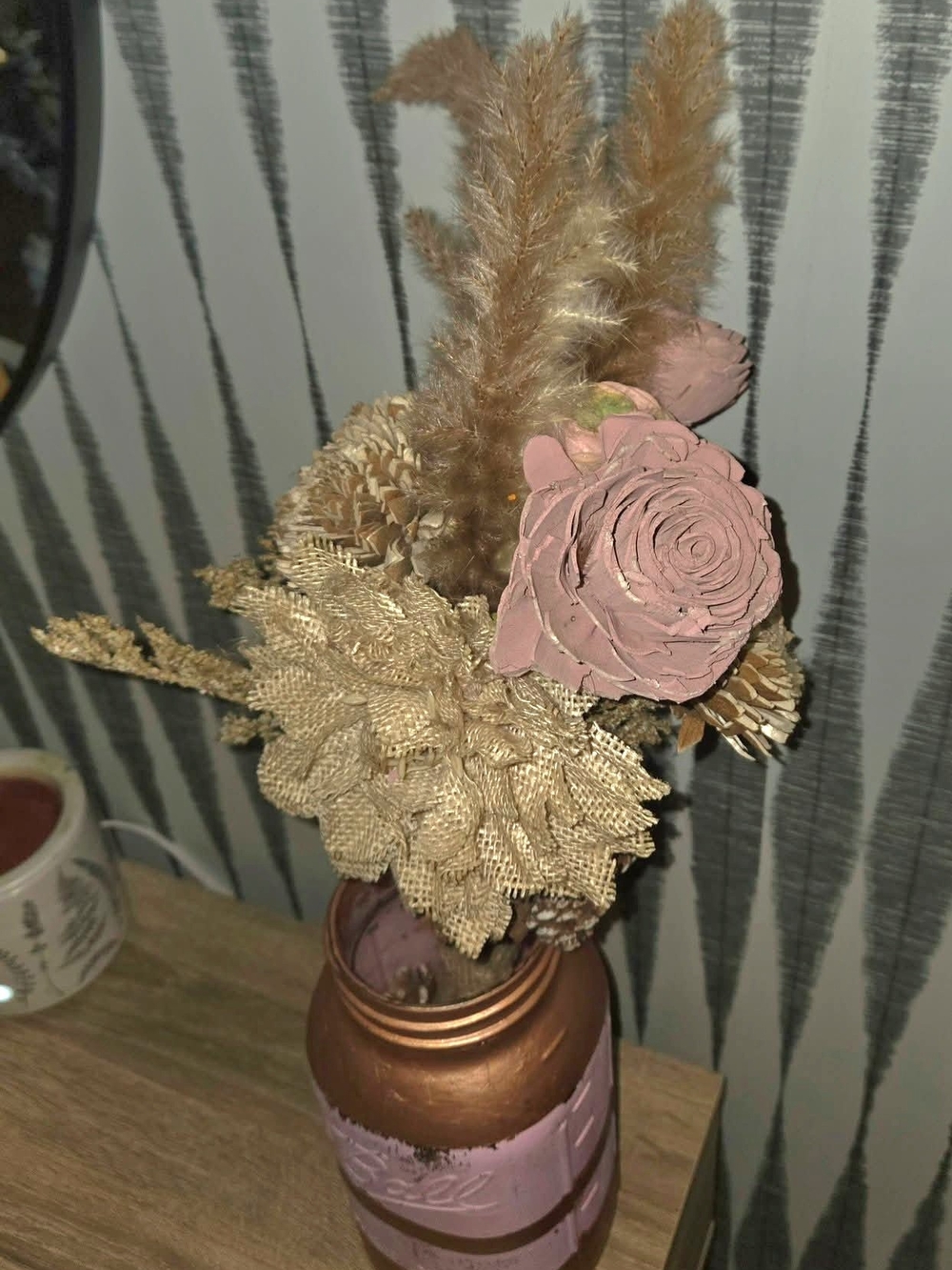 Rustic Boho Floral Bouquet Neutral Pink Pampas Grass Burlap Wedding Décor - Picture 8 of 10